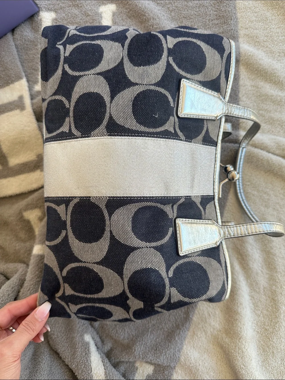 Coach Navy and Metallic Gold Signature Tote